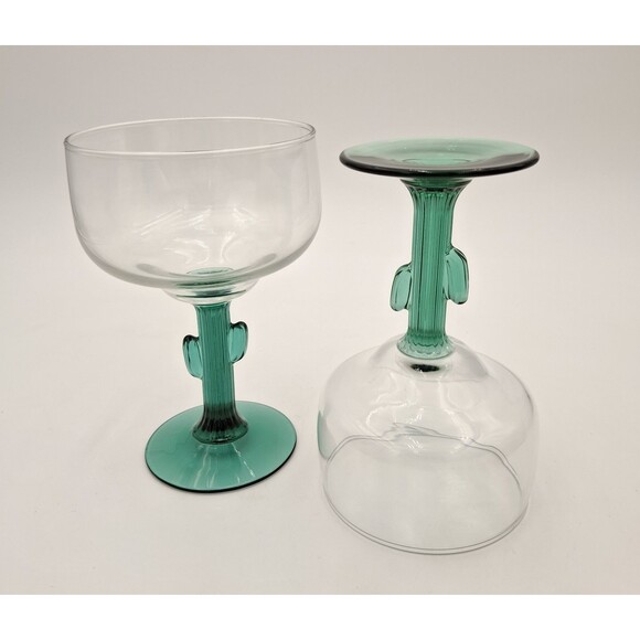 Libbey Margarita Cactus Stem Glasses, Green, Southwestern Fiesta Mixed Set of 2 - Picture 10 of 10
